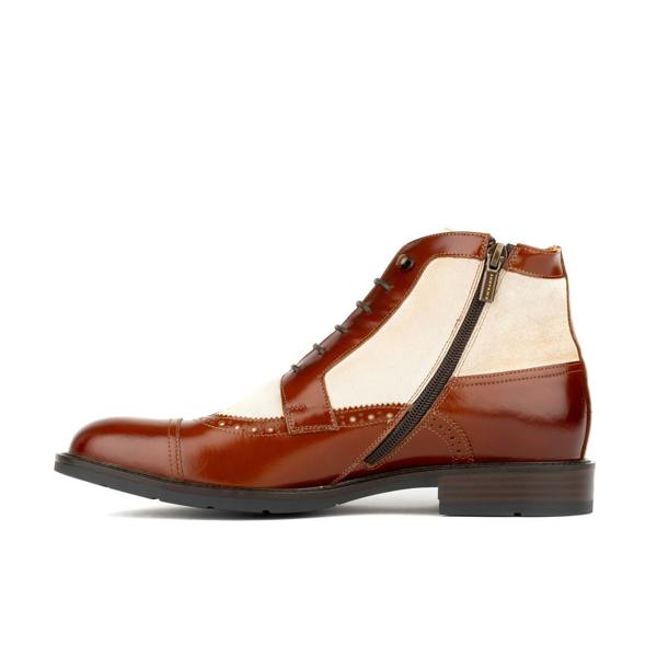 Embassy London Charles - Light Tan & Cream - Men's Toe-Cap Dressy Leather & Suede Boot with Brogue Details