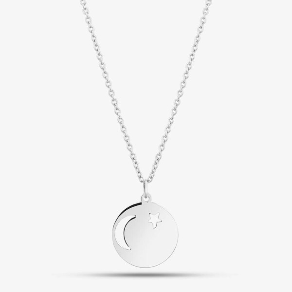 T. H. Baker Engravables- Silver Moon & Star Cut Out Pendant P-4083