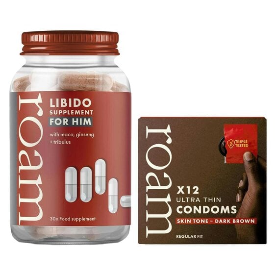 Roam Libido For Him & Dark Brown Condom Bundle - Male Energy & Vitality Support