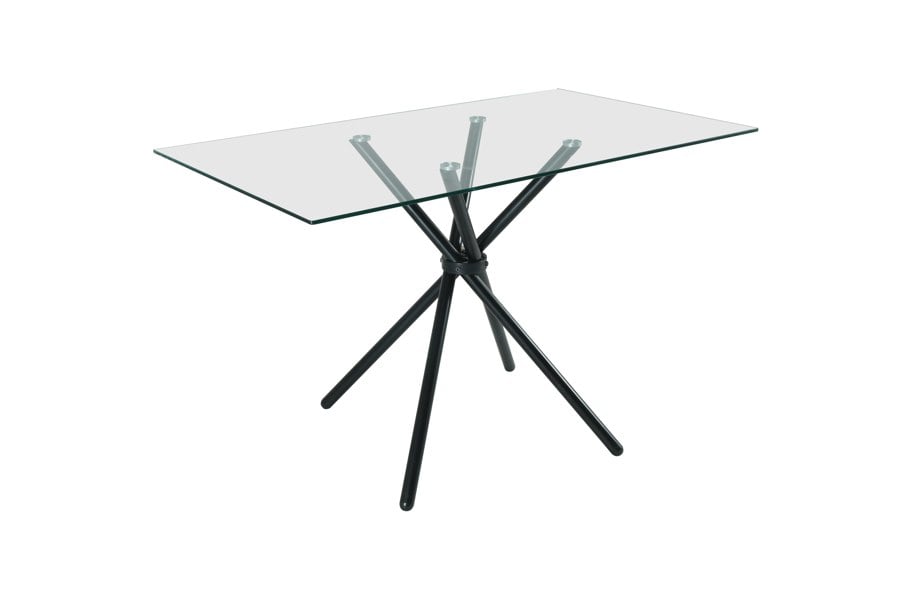 Indoor Living Miami Rectangle Glass Dining Table with starburst black legs