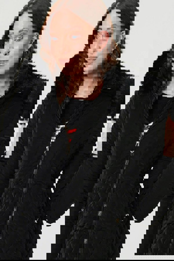 Black | Faux Fur Trim Hooded Zip-Up Jacket
