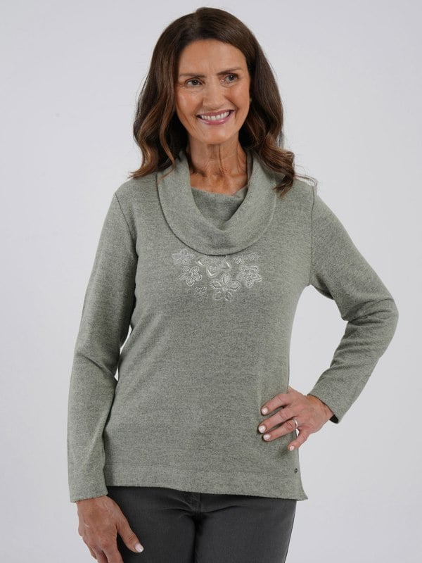 TIGI-Wear Diamante Placement Cowl Neck Top