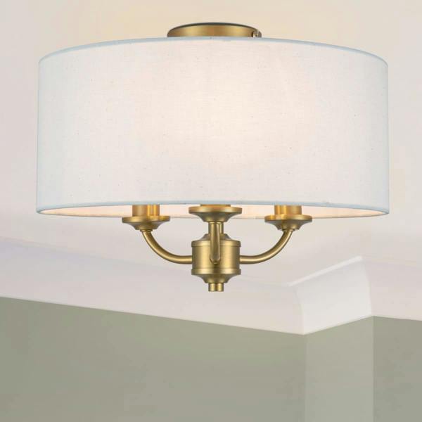 COSYLYTE Winston 3 Light Faux Linen Shade Ceiling Light - Brass
