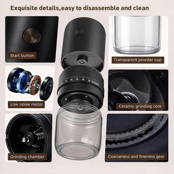 Dragodirect Electric Coffee Grinder Rechargeable Conical Burr Coffee Bean Grinder
