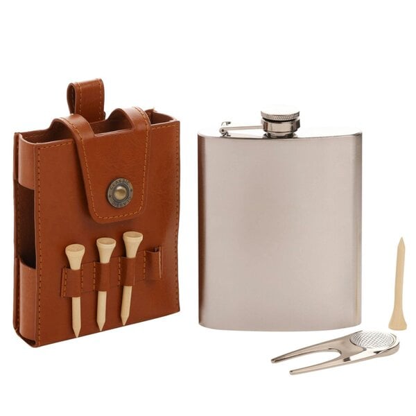 Harvey Makin Golfers Hip Flask Gift Set - Tan