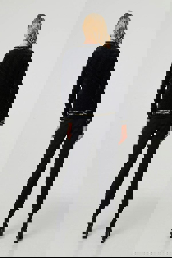 Black | Embroidered Trim Knitted Smart Jacket
