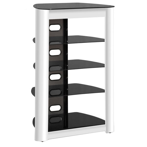 Centurion Supports ZINNIA 5-Tier Black Glass Shelves with Gloss White Fascia Entertainment Media Audio Rack