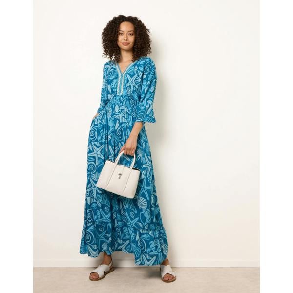 Blue Vanilla Embellished Kimono Style V Front Dress