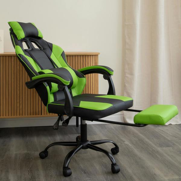 Samuel Alexander Ergonomic Gaming Chair with Footrest and Removable Pillows in Green