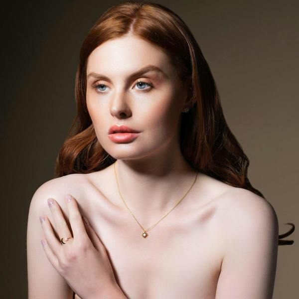 Gold Ring with a Created Pink Opal - namana.london