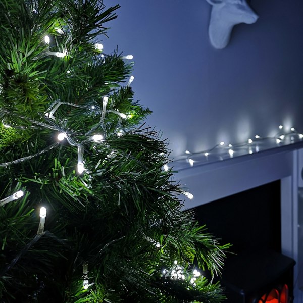 Samuel Alexander 200 LED 16m Premier Christmas Outdoor Function Lights Timer Clear Cable in White