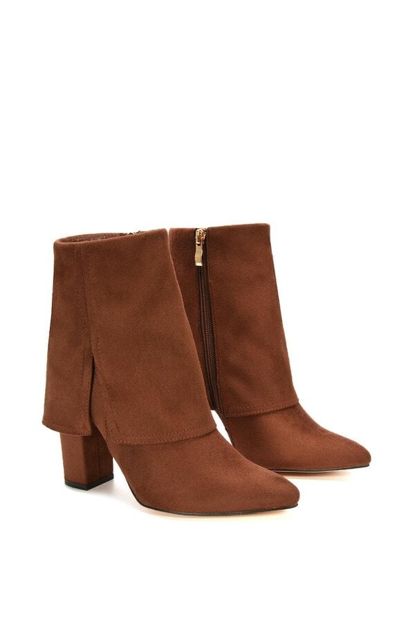 XY LONDON Fold Over Ankle Boots Layered Point Toe Block Heel Booties