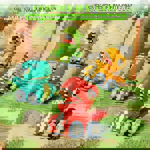 deAO Push & Go Dinosaur Car Toy Set - 4PCS Mini Pull-Back Dino Vehicles for Toddlers Ages 3+