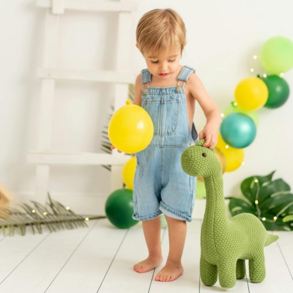 CROCHETTS Set of 2 cotton dinosaur plush toys Dina and Dino (Large + Mini) PLTR14LTM02