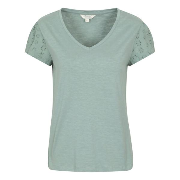 Mountain Warehouse Womens/Ladies Malaga Broderie Sleeve T-Shirt - Khaki Green - 