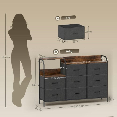 Wyld Haus Comke Metal And Wood Brown And Black 8 Drawer Storage Chest With Integrated Charging Station