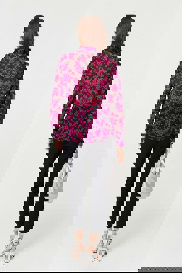 Red | Floral Semi Sheer Long Sleeve Shirt
