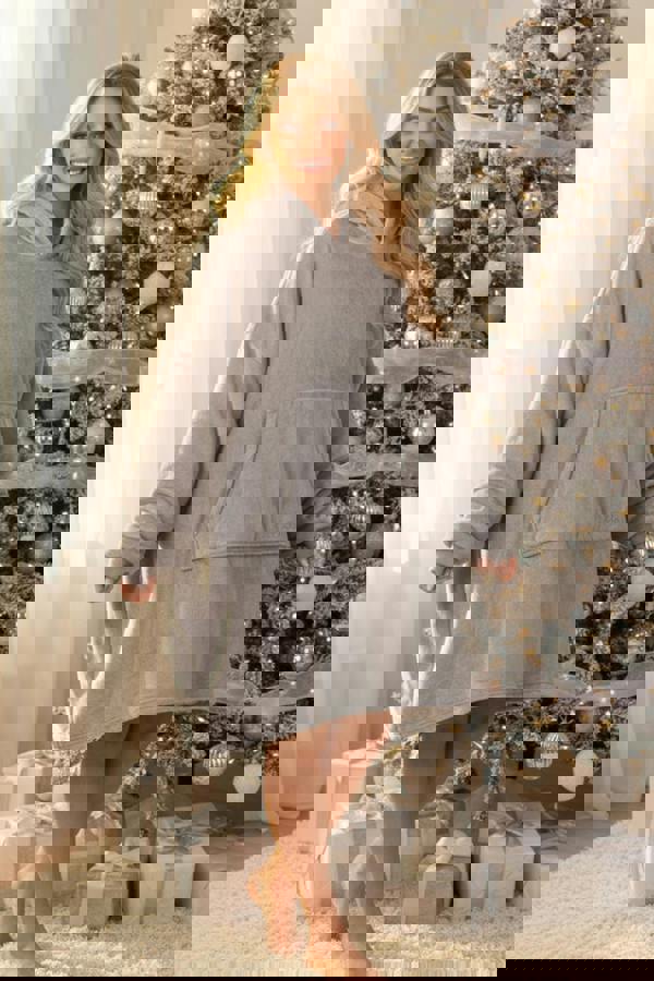 Camille Womens Light Grey Supersoft Sherpa Fleece Hoodie with Elasticated Cuffs & Giant Pocket