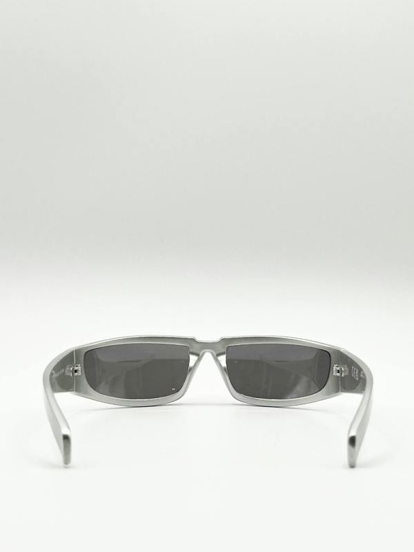 Silver racer style sunglasses with silver lenses - svnx
