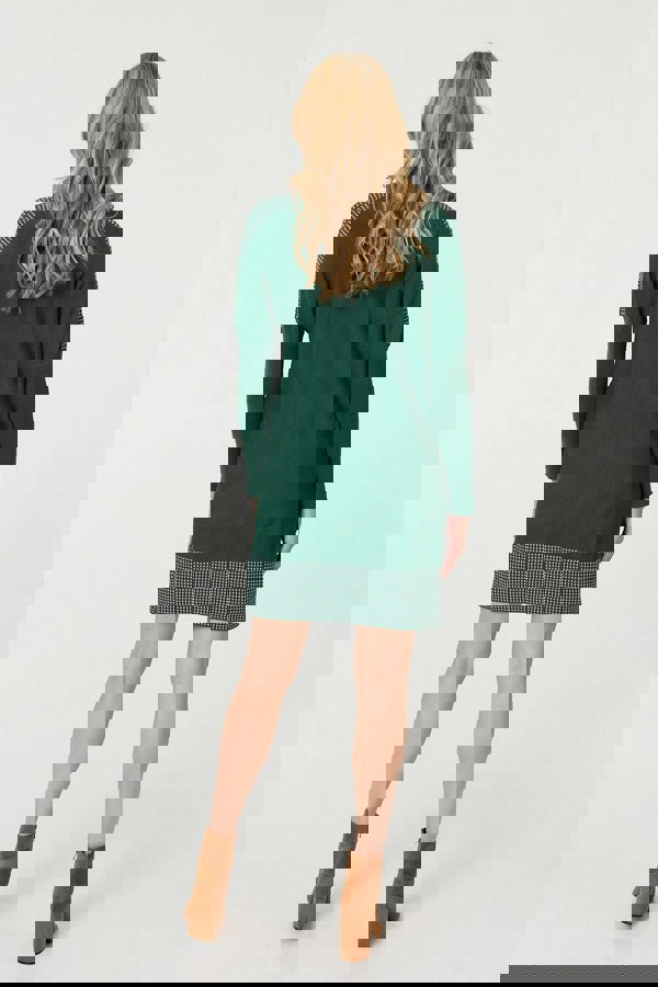 Green | Geo Print Long Sleeve Short Jumper Dress
