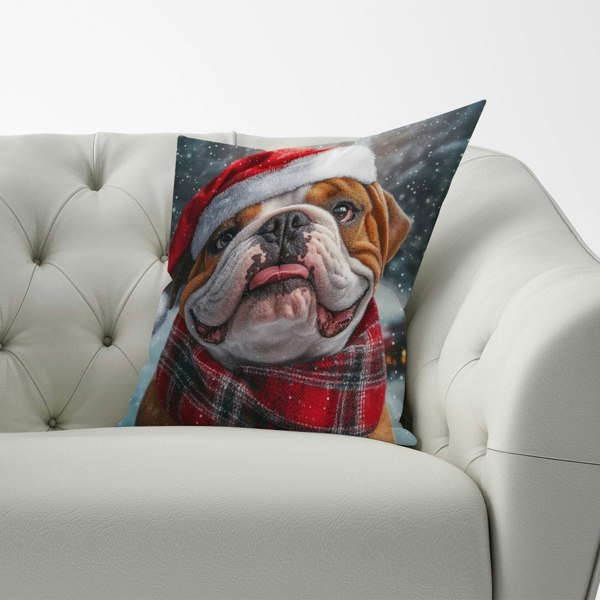 Warren Reed Snowy Christmas Bulldog Cushion