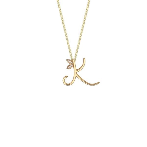 Say It With Winged Diamond Initial Necklace - Yellow Gold