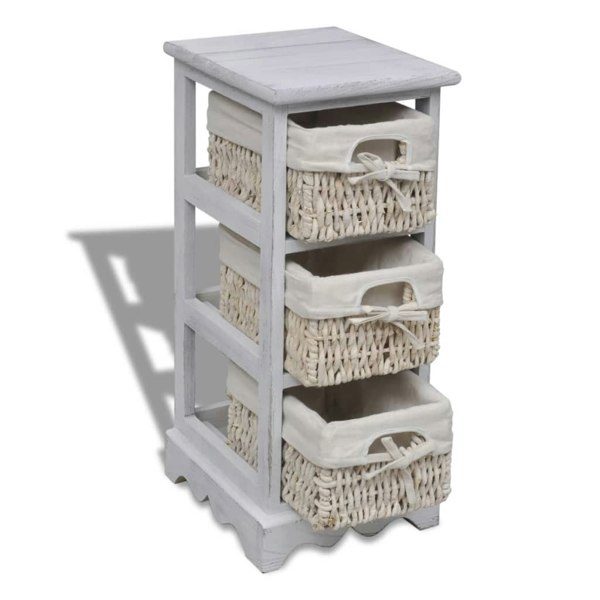 Berkfield Wooden Storage Rack 3 Weaving Baskets White