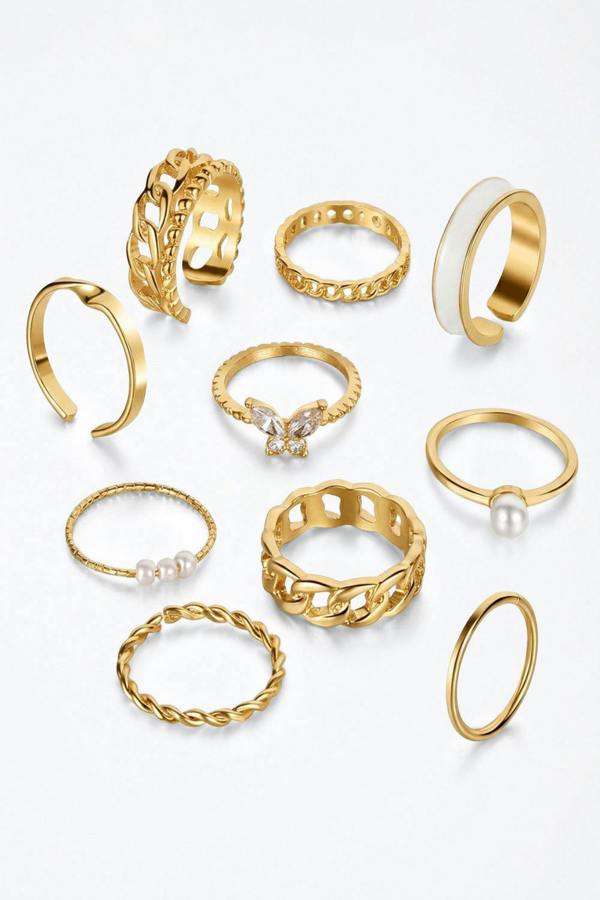 Serla 10pc Gold Fashion Ring Set