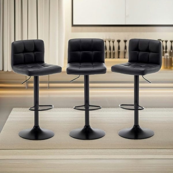 Rafaelo Mobilia 3PC Height Adjustable 360 Swivel Bar Stools Set With Backrest Black