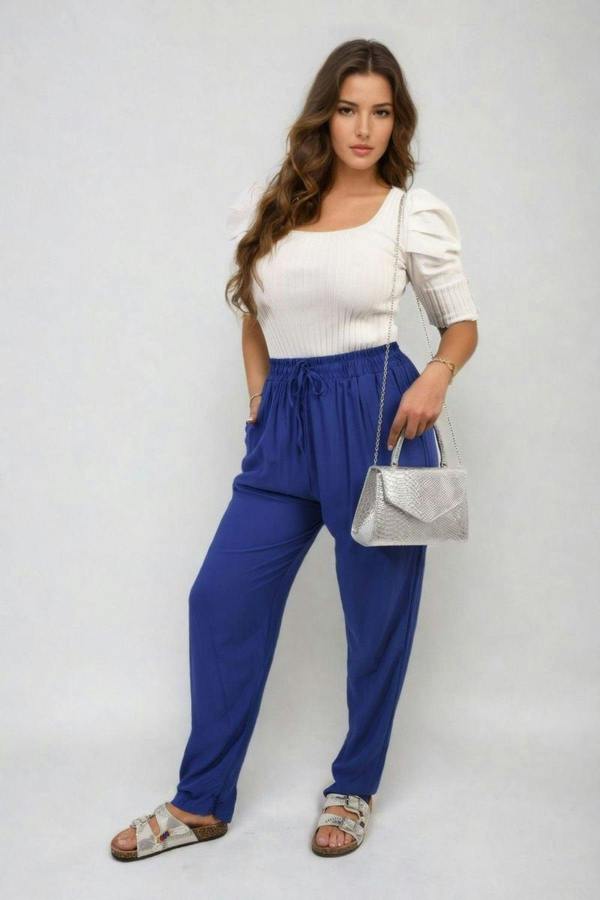 Matilda Drawstring High Waist Trouser With Side Pockets - Royal