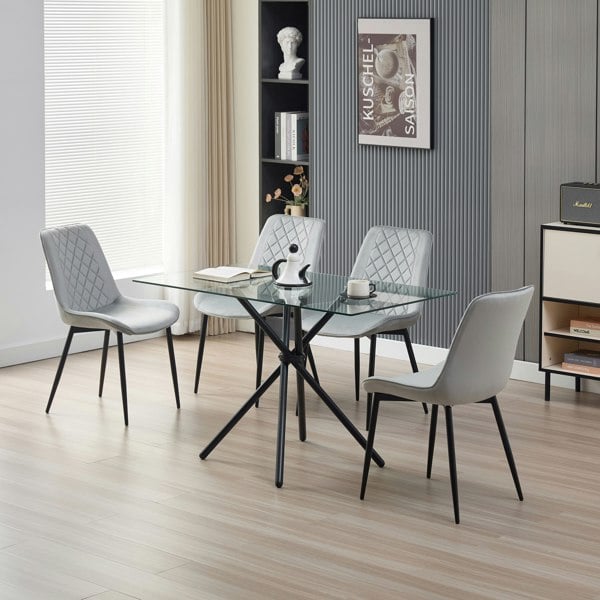 Indoor Living Miami Dining Table with 4 Amelia Velvet Chairs