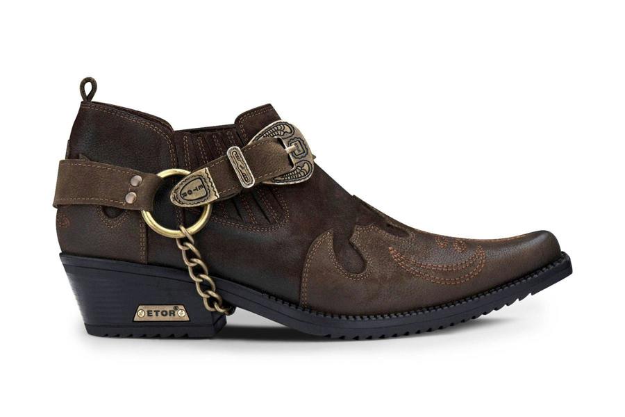 Infinity Leather Men's Brown Leather Metal Chain Winklepicker Cowboy Boots