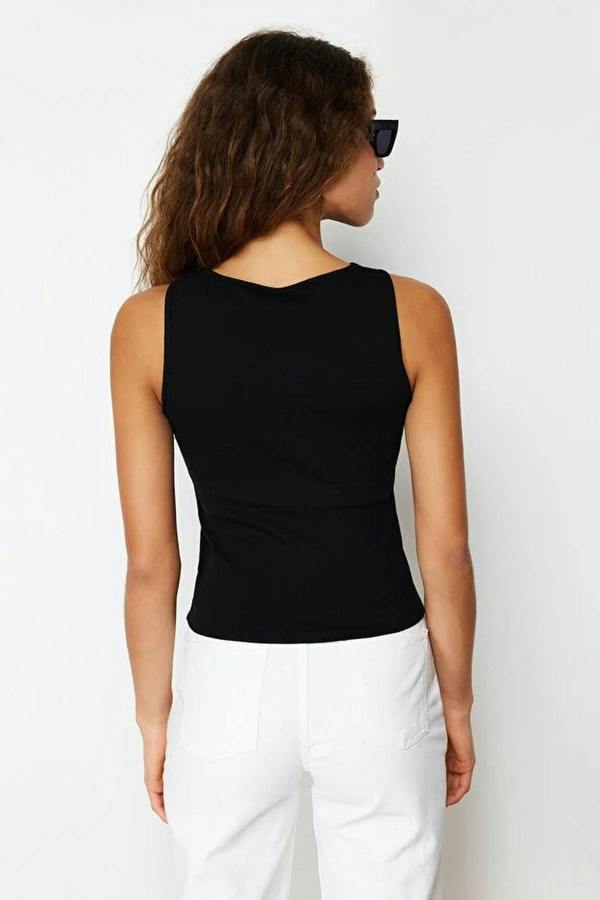 WOVCOR Buttoned Fitted Ribbed Stretch Knit Blouse