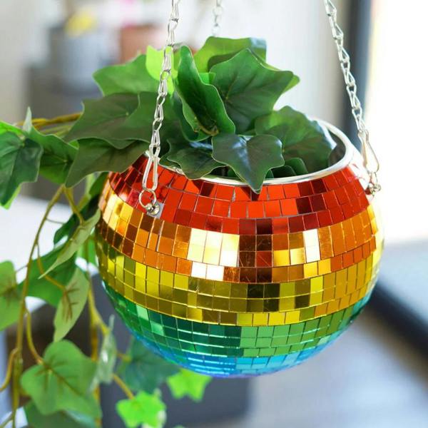 Rainbow Disco Ball Hanging Planter - alternative angle