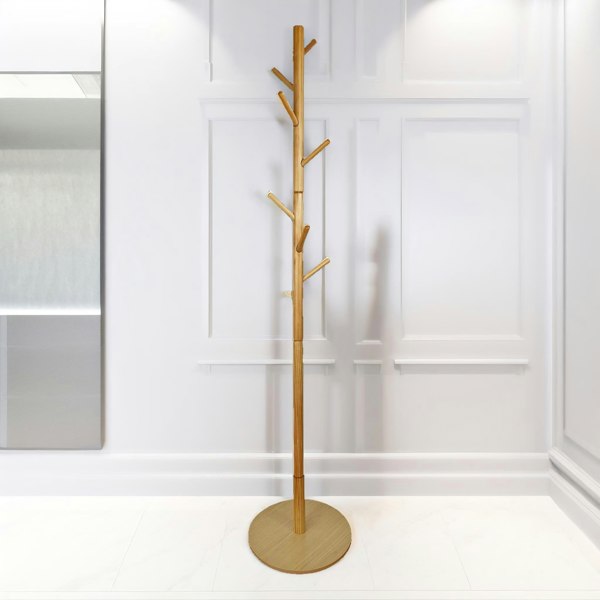 Rafaelo Mobilia Wooden Coat Stand With 8 Hooks Brown With Round Base