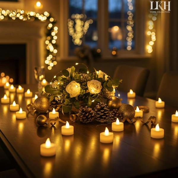 LKH HOME COLLECTION LED Tea Lights Candles – Pack of 12 Battery Operated Tea Light Votive Candles – Flameless Warm White LED Candle