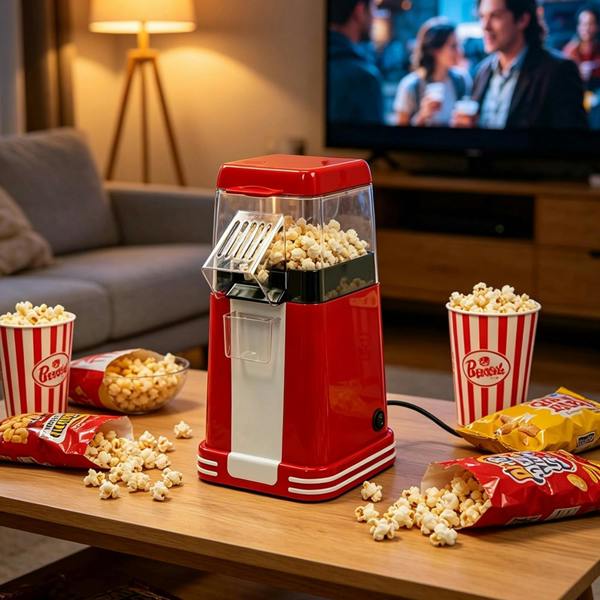 Gr8 Home 1200W Retro Red Hot Air Popcorn Maker Machine Oil-Free with 6 Popcorn Boxes, Red