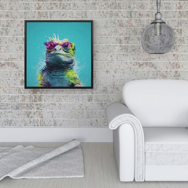 Warren Reed Inquisitive Splash Art Iguana Framed Canvas