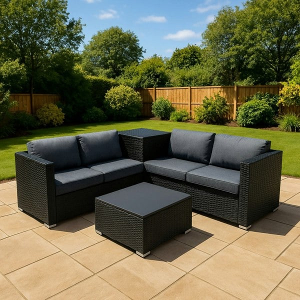 Jardi Serafina Rattan Modular 6 Piece Furniture Set & 996L Storage Box – Black