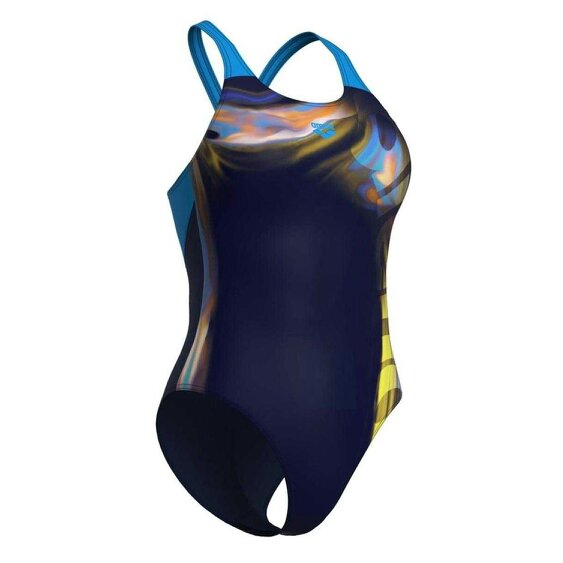 Arena Womens Dreamhline Abstract One Piece Swimsuit - Navy/Turquoise