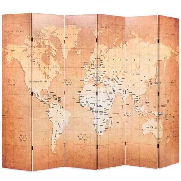 Berkfield Folding Room Divider 228x170 cm World Map Yellow
