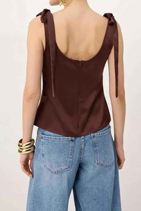 WOVCOR Heart Neck Sleeveless Woven Blouse