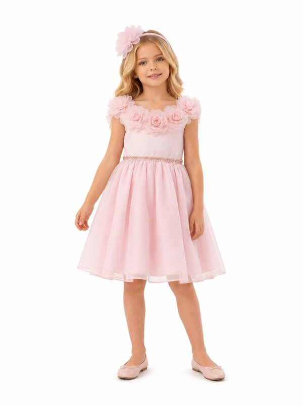 DRESS & Fleur Girls Embellished Tulle Dress with Headband in Pink