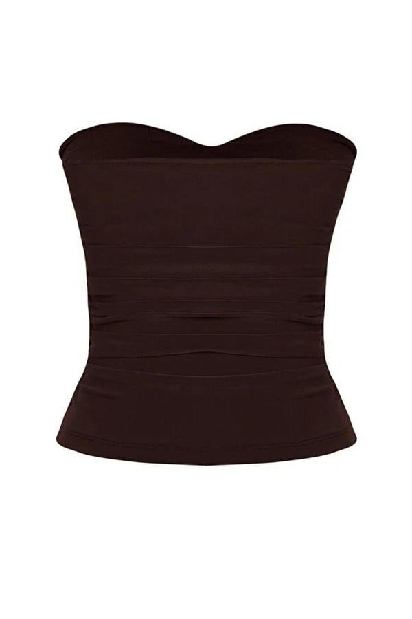 WOVCOR Strapless Knitted Elegant Blouse with Accessory Details
