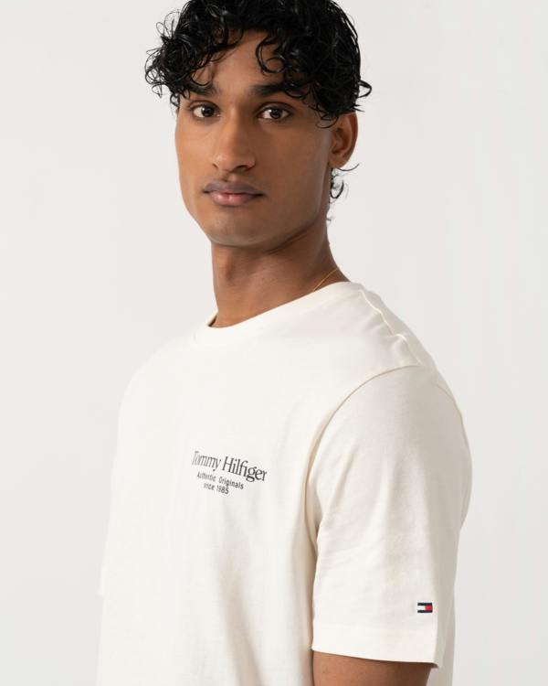 Tommy Hilfiger Mens Back Text Seasonal Graphic T-Shirt - Ivory Petal