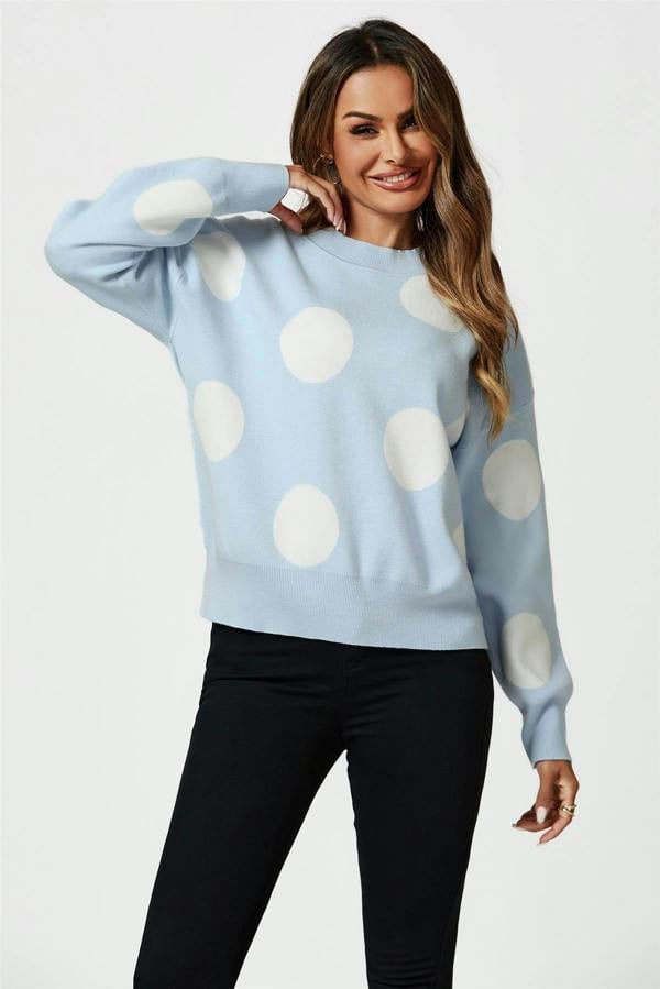 FS Collection Dot Pattern Knitted Jumper In Blue
