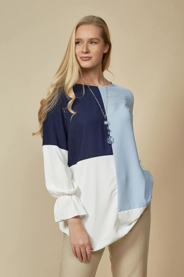 Hoxton Gal Oversized Colour Block Top in Navy, Blue and White