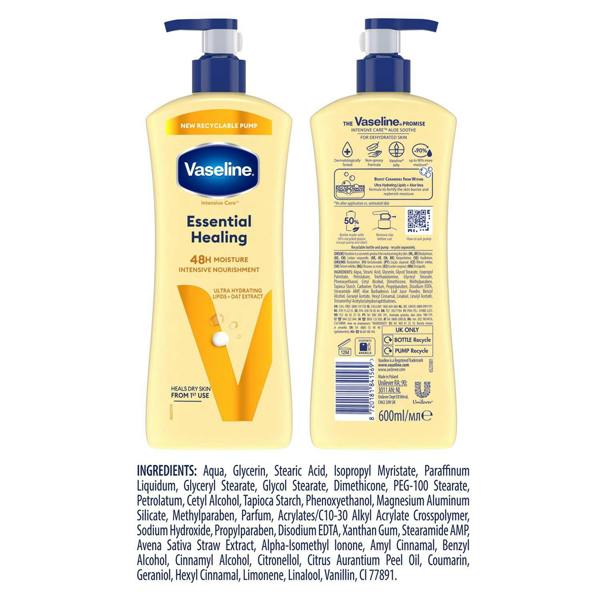 Vaseline Intensive Care Essential Healing Body Lotion 3 pack, 600ml for Dry Skin