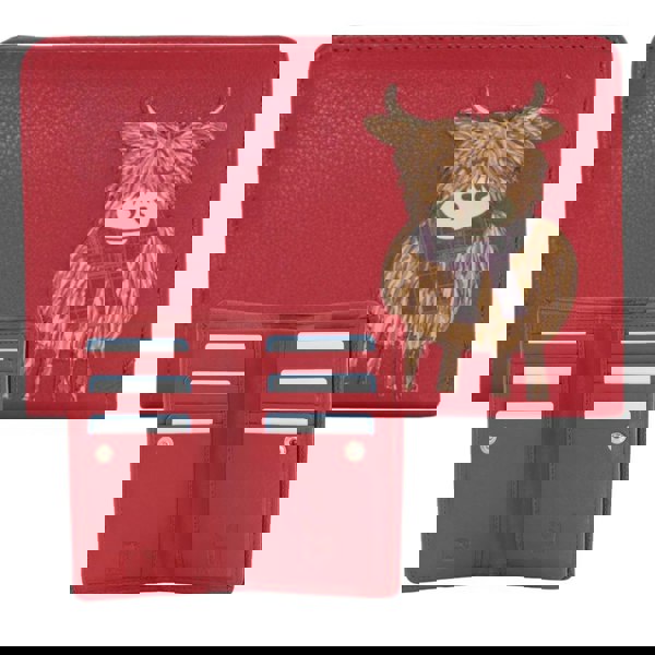 Mala Leather Bella Highland Cow Compact Purse - Ltd Edition Red