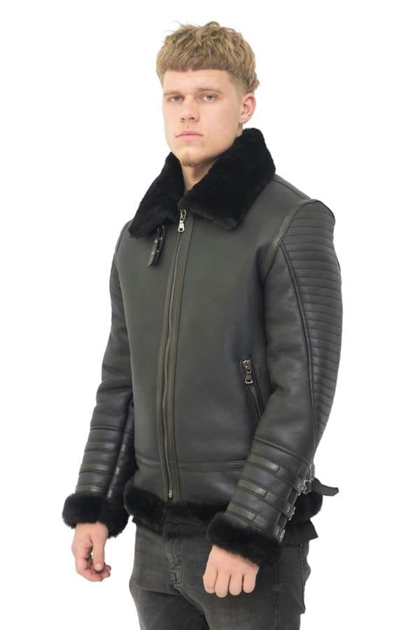 Infinity Leather Mens Retro Sheepskin Bomber Jacket-Asheville